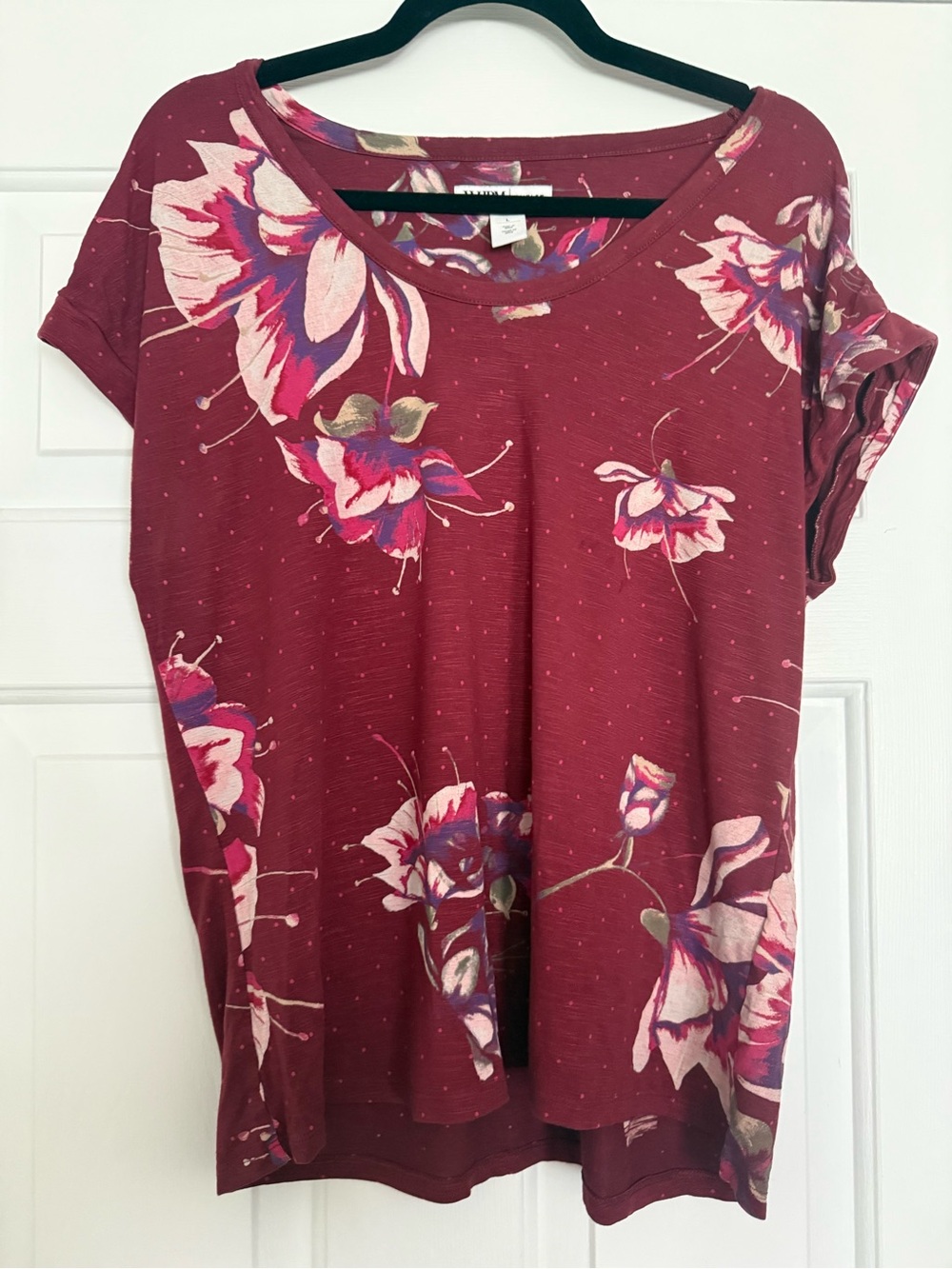WHBM Outlet Burgundy Floral Scoop Neck Top Size Large